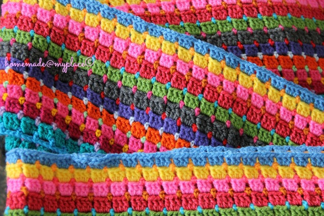 Colourful Block Stitch blanket. Link to free crochet pattern