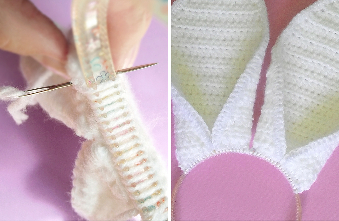 Bunny Headband: How to make rabbit ears that wont flop. Perfect for Easter or costume parties. #animalears #woodland #diy #craft #tutorial #pompom #pom #crochet #cute