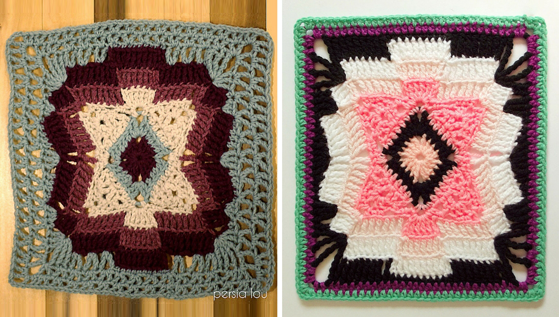 Southwestern Blanket Crochet Square: Free pattern with modified border so you can use the block on its own, as a table mat
