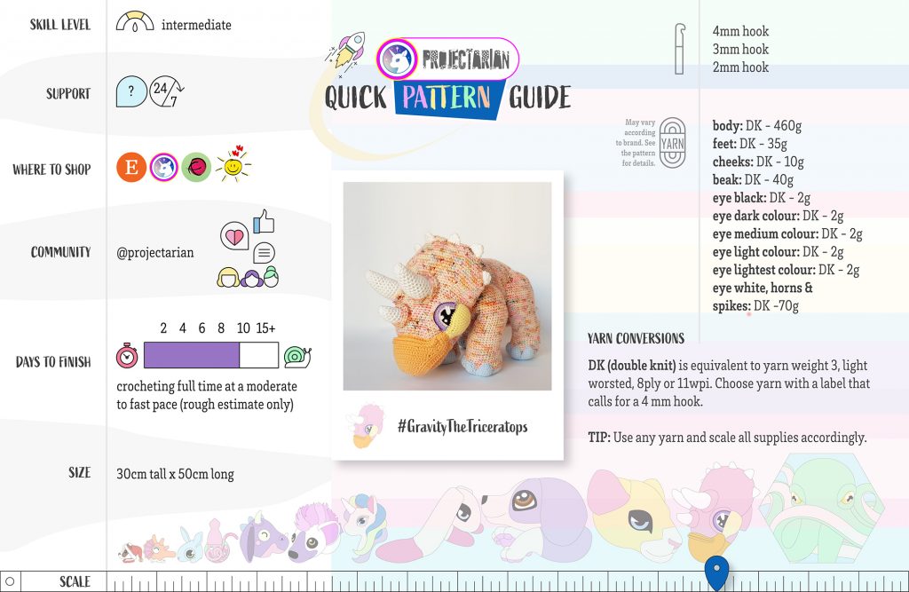 Quick Pattern Guide | Gravity the Triceratops by Projectarian